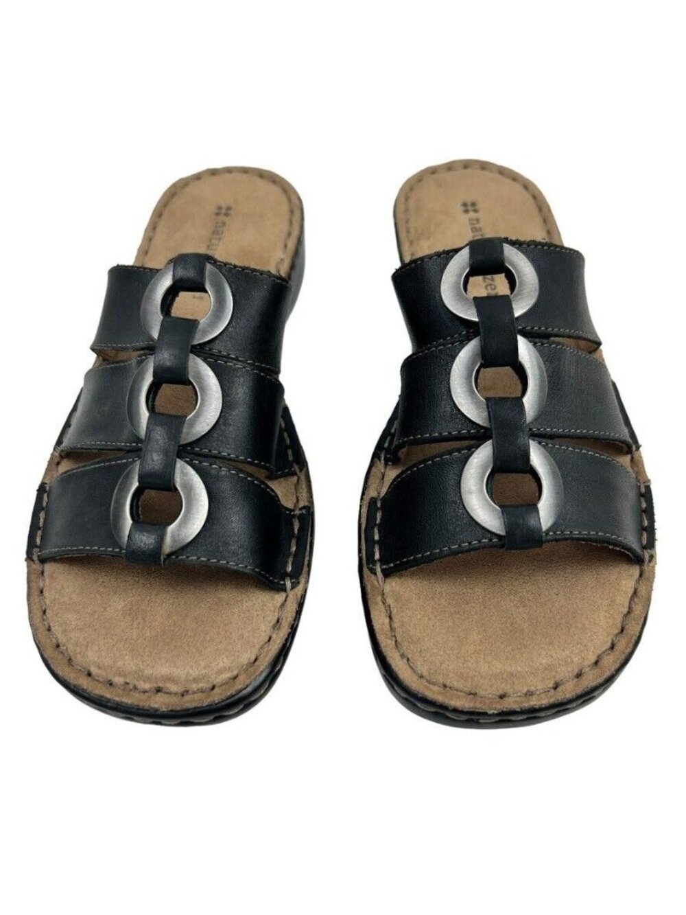 Naturalizer Womens Open Toe Sandals Leather Black Carney Top Slip On Size 6M